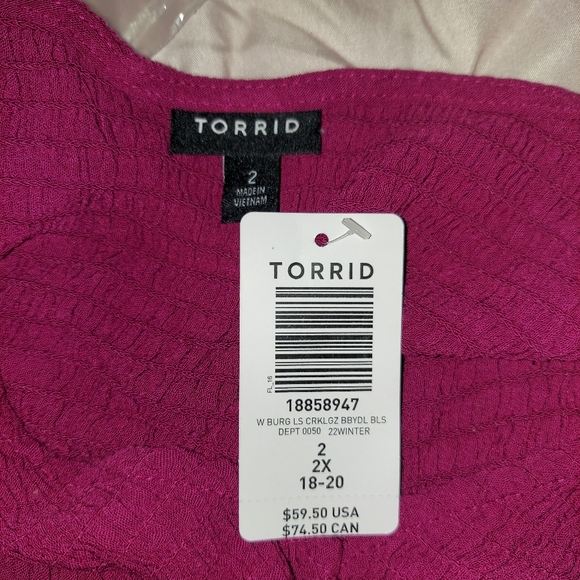 Torrid Burgundy Purple Babydoll Top- New with Tags - Picture 6 of 10